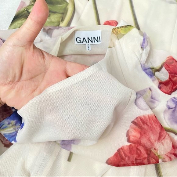 GANNI Printed Bold Floral Mesh Maxi Dress - Picture 8 of 14